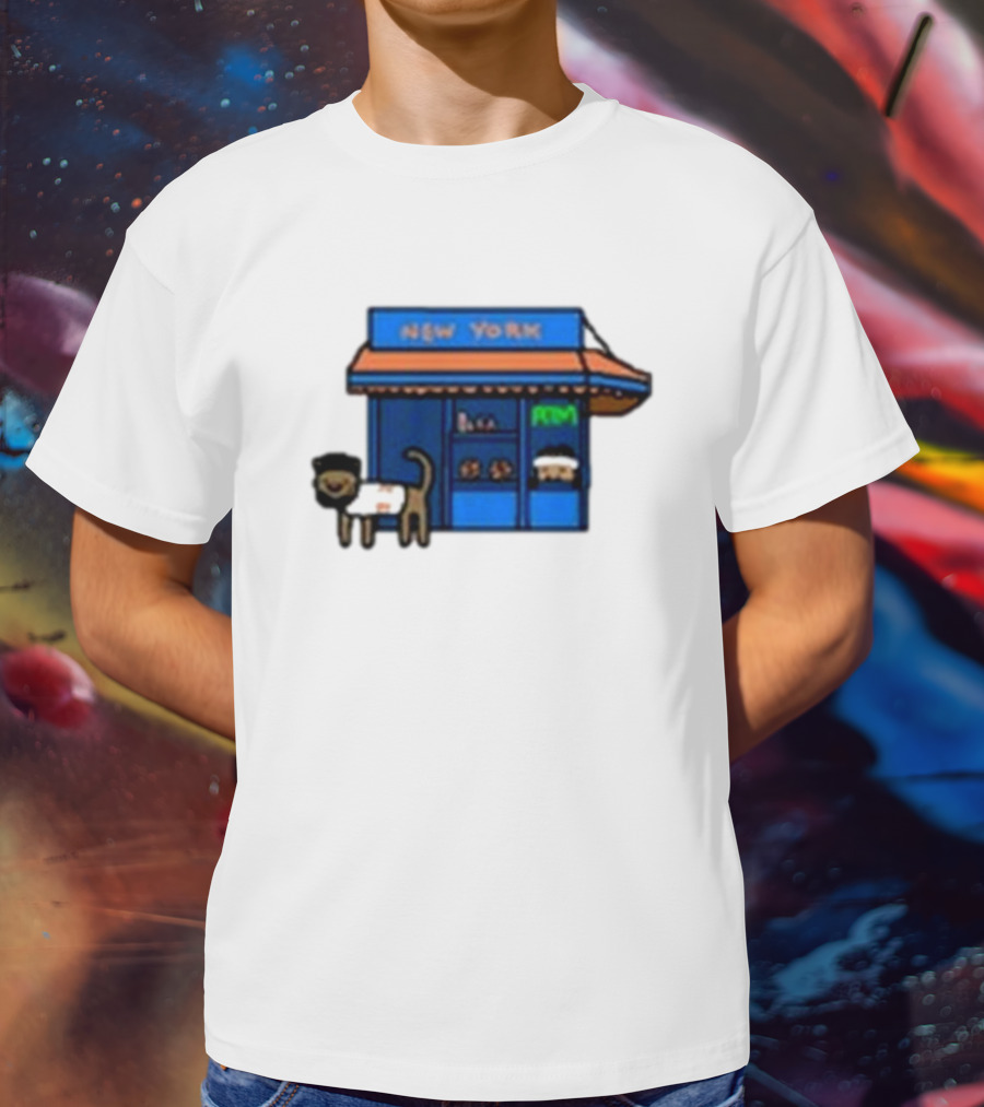New York Bodega Kat With Blue Storefront And ATM T-Shirt