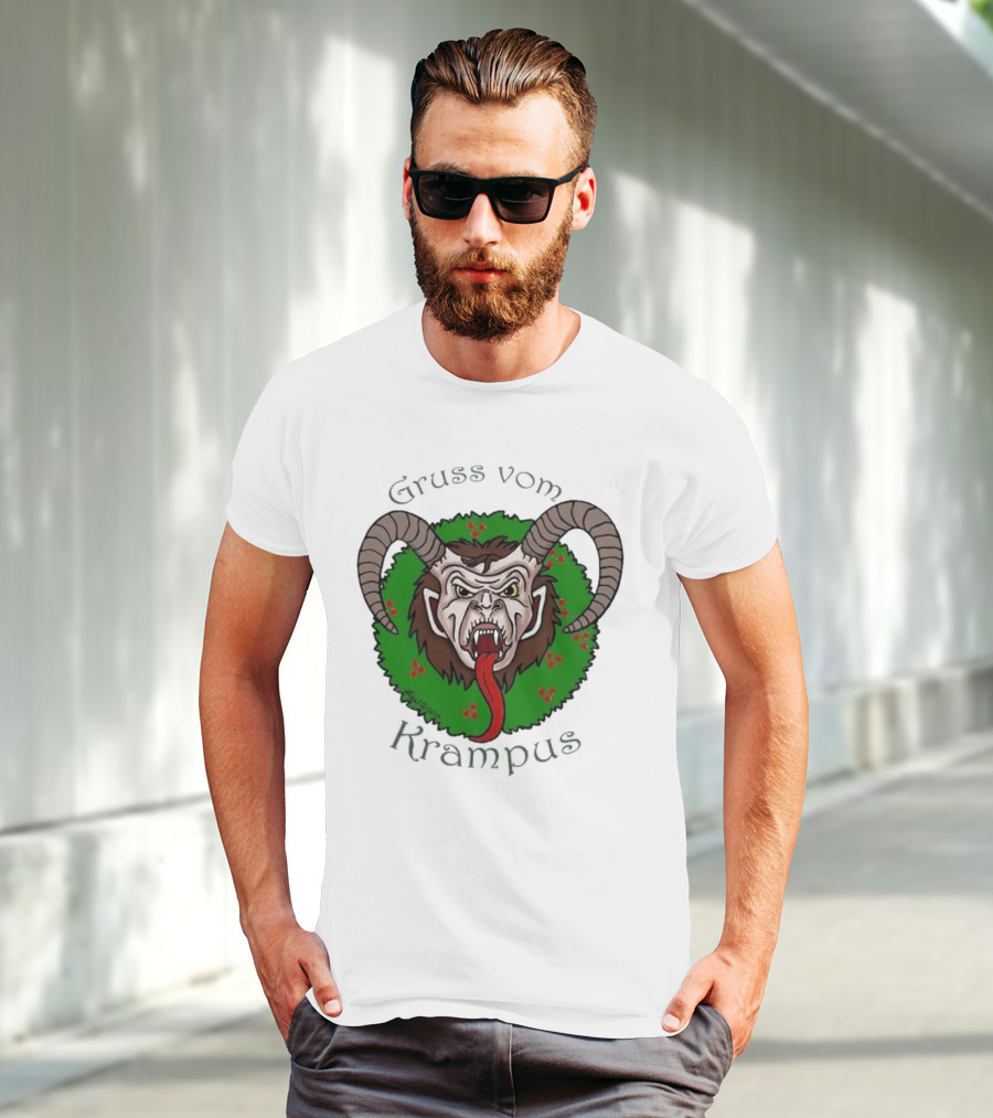 Gruss Vom Krampus Green Wreath Christmas T-Shirt
