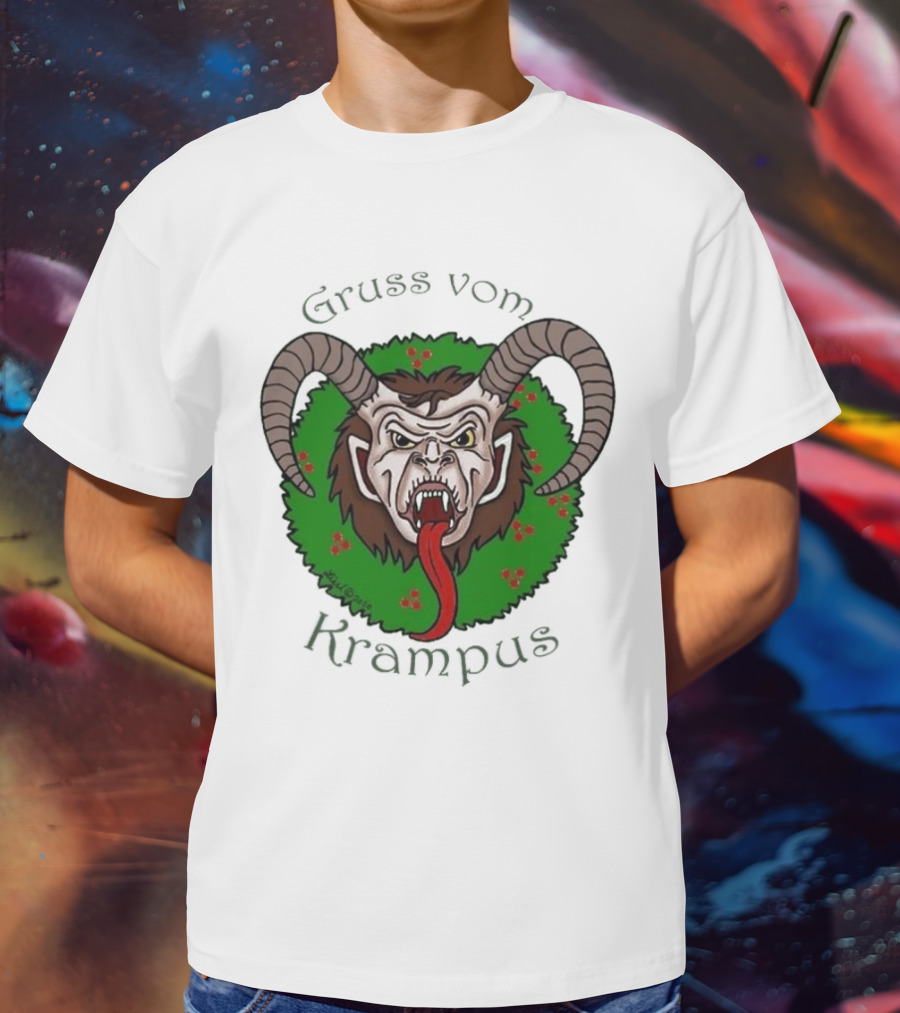 Gruss Vom Krampus Green Wreath Christmas T-Shirt