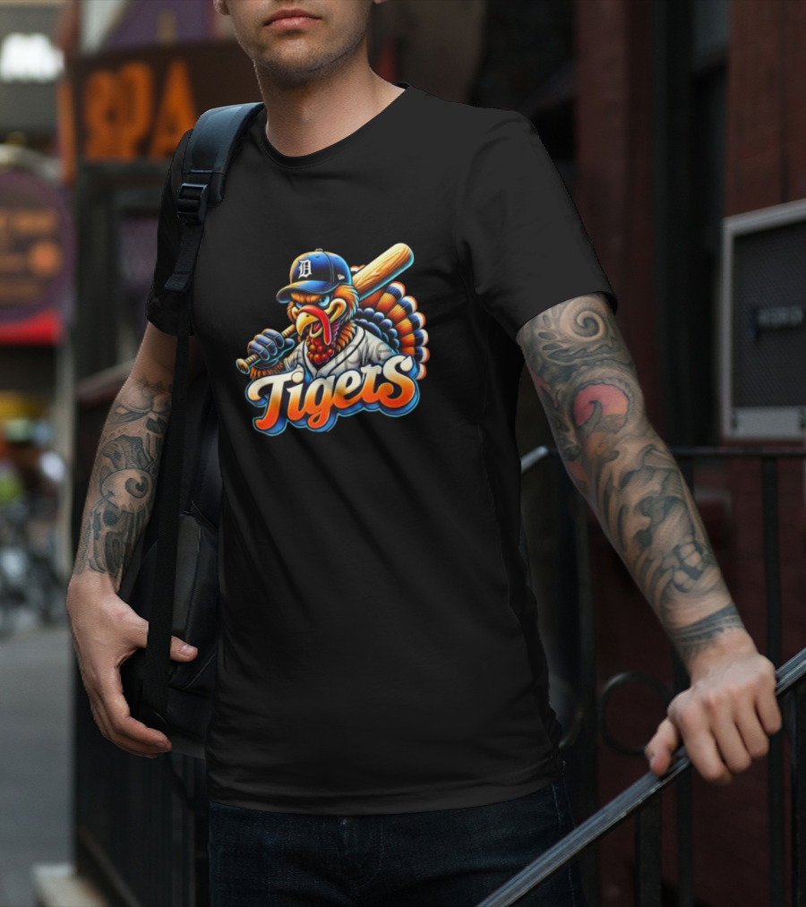 Thanksgiving Detroit Tigers Turkey Baseball T-Shirt