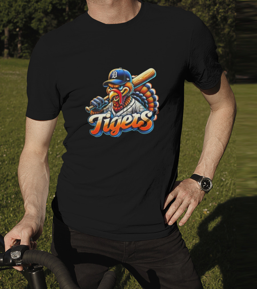 Thanksgiving Detroit Tigers Turkey Baseball T-Shirt