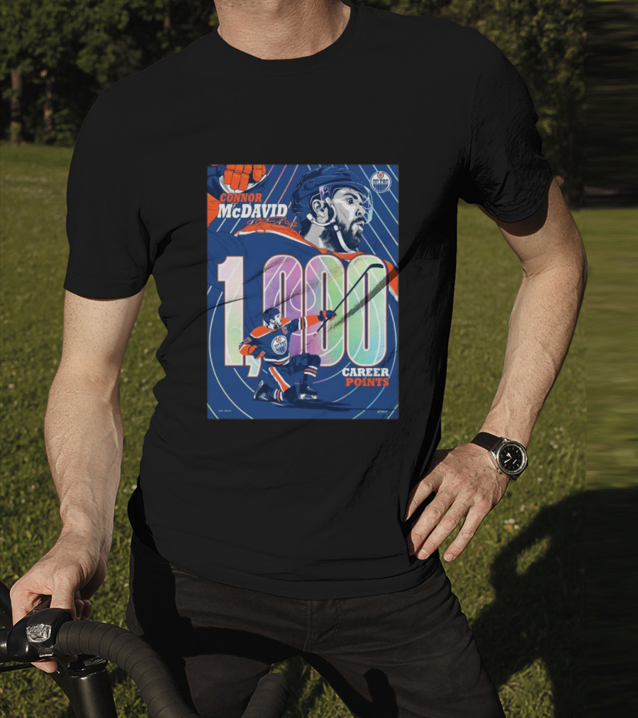 Connor McDavid 1,000 Career Points Edmonton Oilers Milestone T-Shirt