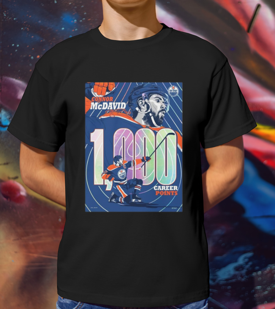 Connor McDavid 1,000 Career Points Edmonton Oilers Milestone T-Shirt