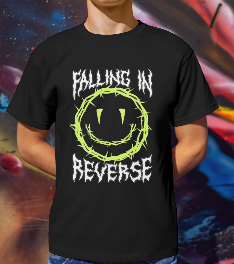 Falling In Reverse Smiley Face With Green Thorn Outline T-Shirt