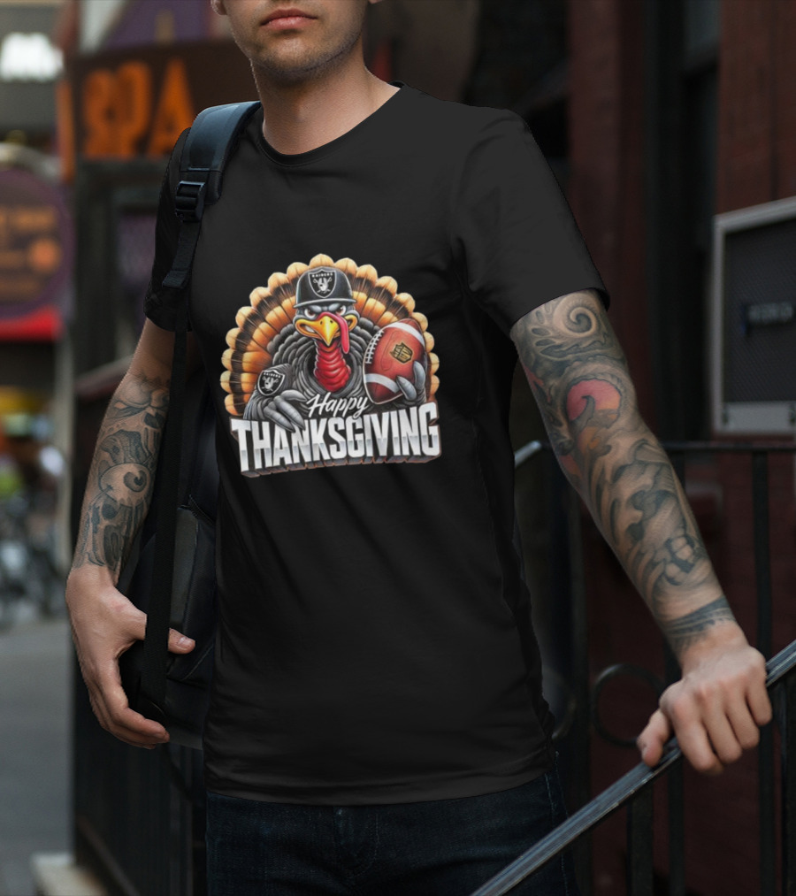 Las Vegas Raiders Happy Thanksgiving Football Turkey T-Shirt