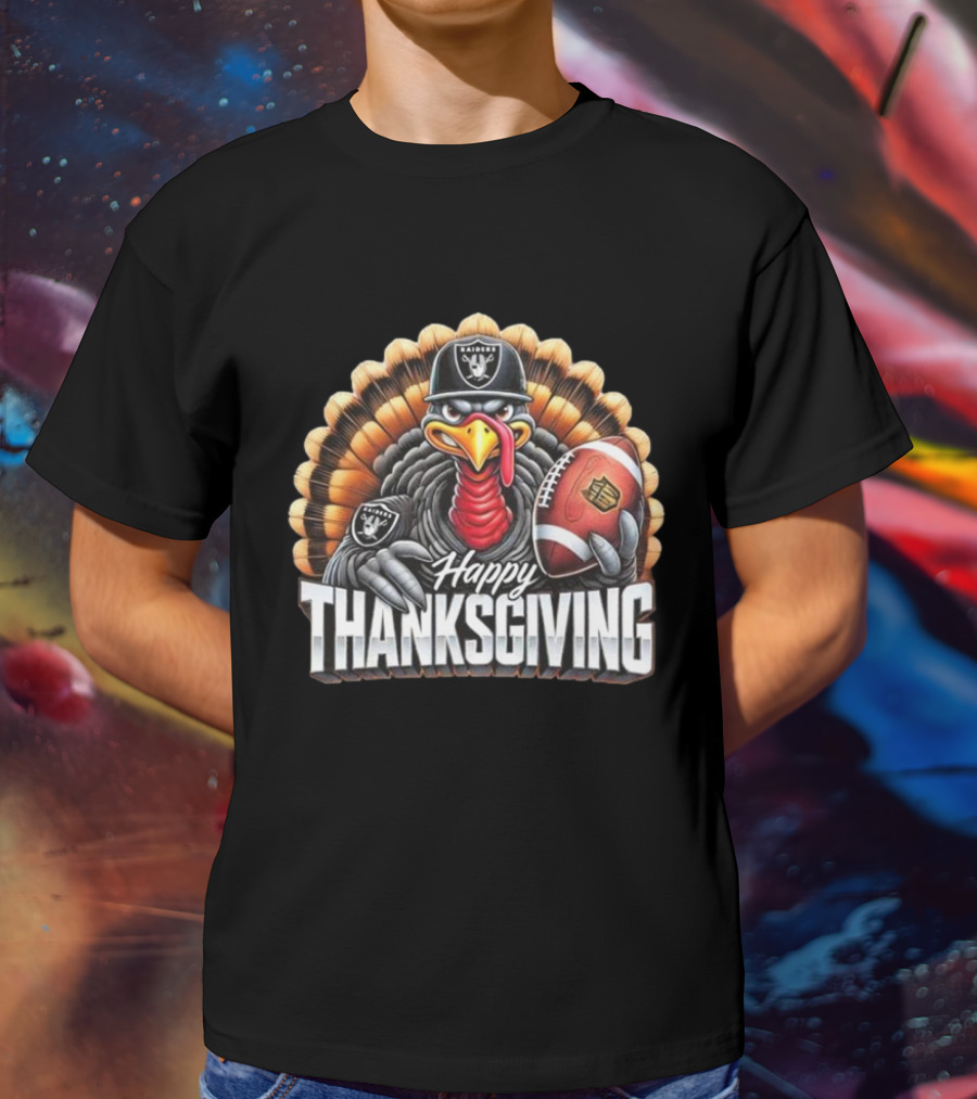 Las Vegas Raiders Happy Thanksgiving Football Turkey T-Shirt