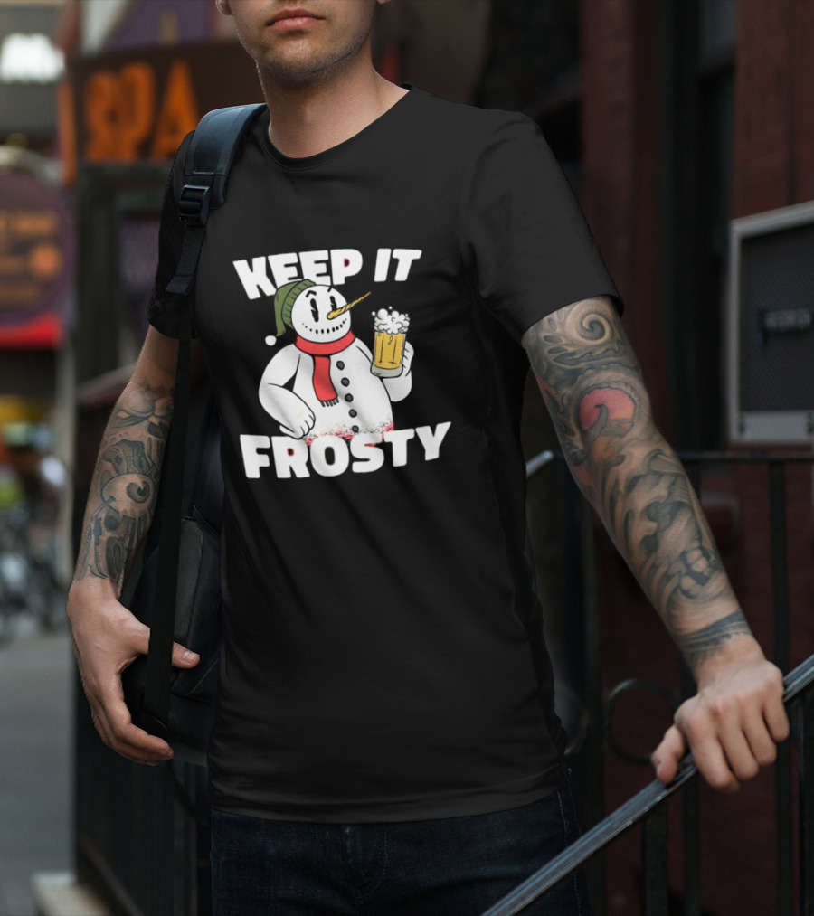 Keep It Frosty Funny Christmas Beer Snowman With Pint T-Shirt