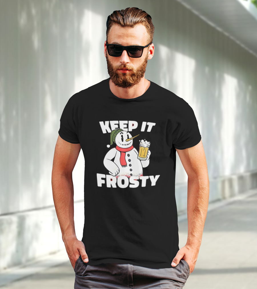 Keep It Frosty Funny Christmas Beer Snowman With Pint T-Shirt