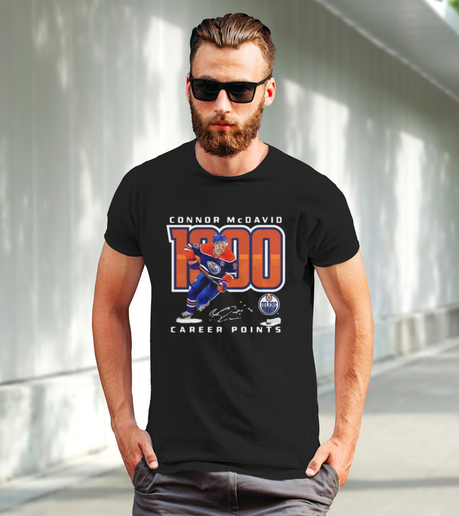 Connor McDavid 1000 Career Points Edmonton Oilers T-Shirt