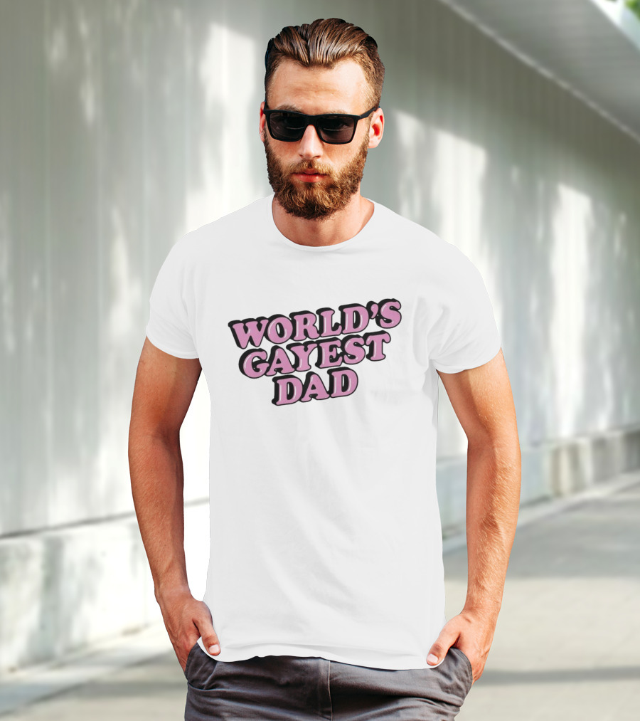 World’s Gayest Dad Bold Pink Letters With Black Outline T-Shirt