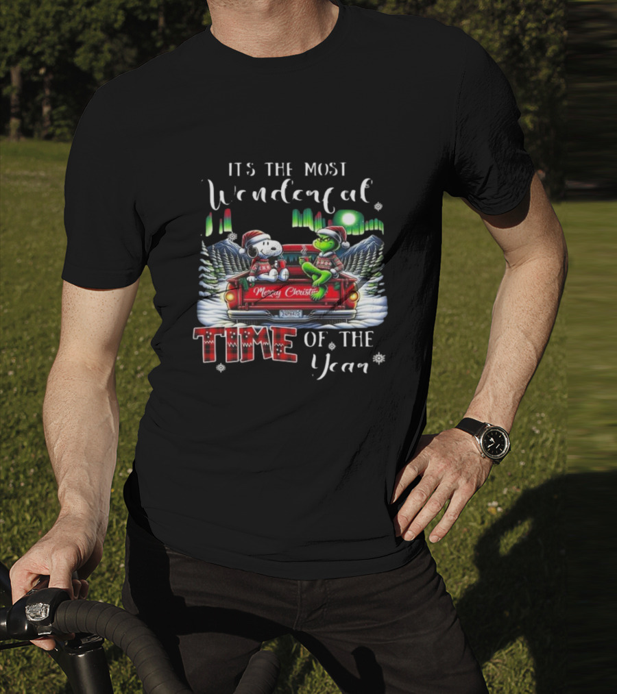 Snoopy Grinch Merry Christmas Time Of The Year Truck Scene T-Shirt