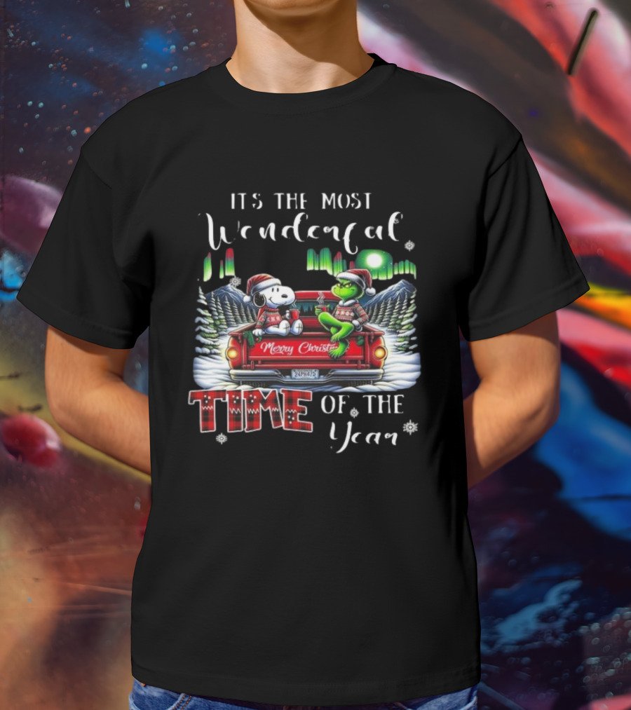 Snoopy Grinch Merry Christmas Time Of The Year Truck Scene T-Shirt