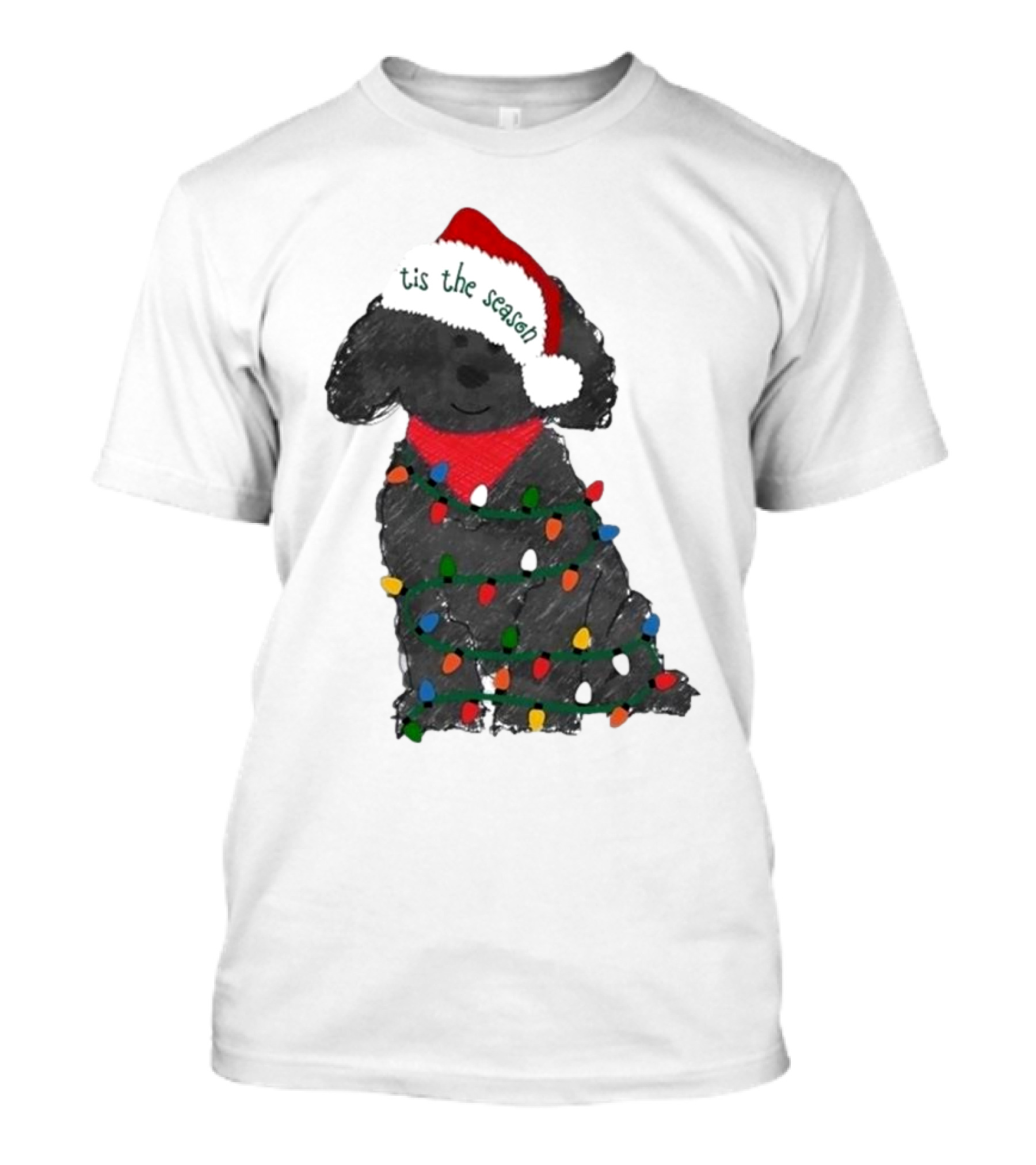 'Tis The Season Labradoodle Wrapped In Christmas Lights And Santa Hat T-Shirt