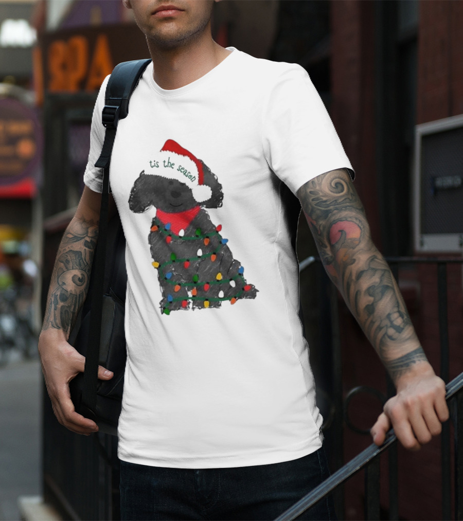 'Tis The Season Labradoodle Wrapped In Christmas Lights And Santa Hat T-Shirt