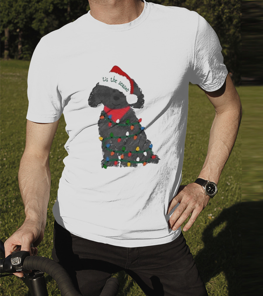 'Tis The Season Labradoodle Wrapped In Christmas Lights And Santa Hat T-Shirt