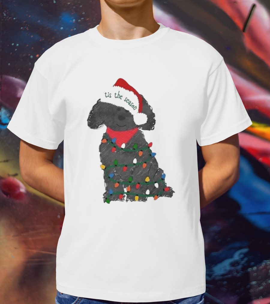 'Tis The Season Labradoodle Wrapped In Christmas Lights And Santa Hat T-Shirt