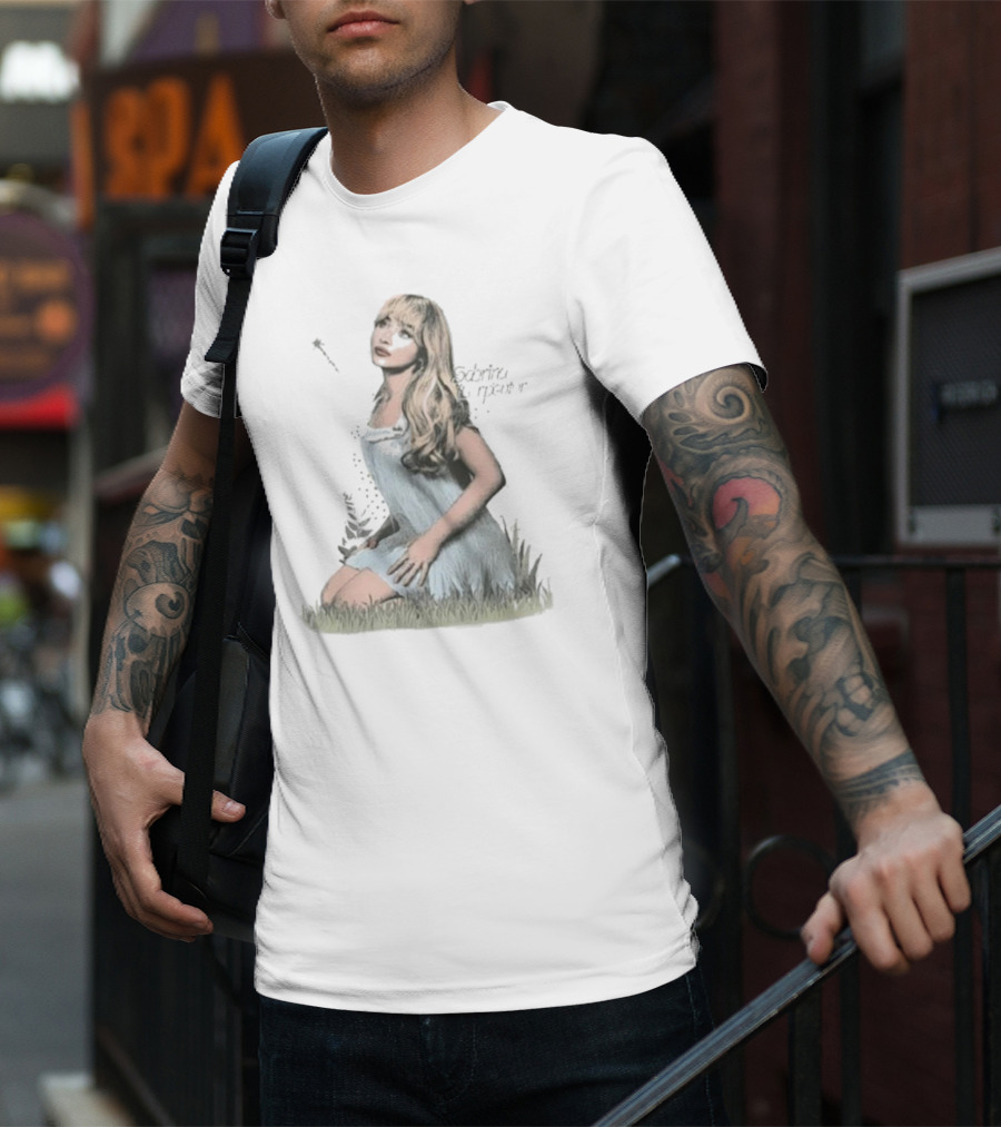 Sabrina Carpenter Sitting In Grass With Sparkle Wand And Flowing Hair T-Shirt