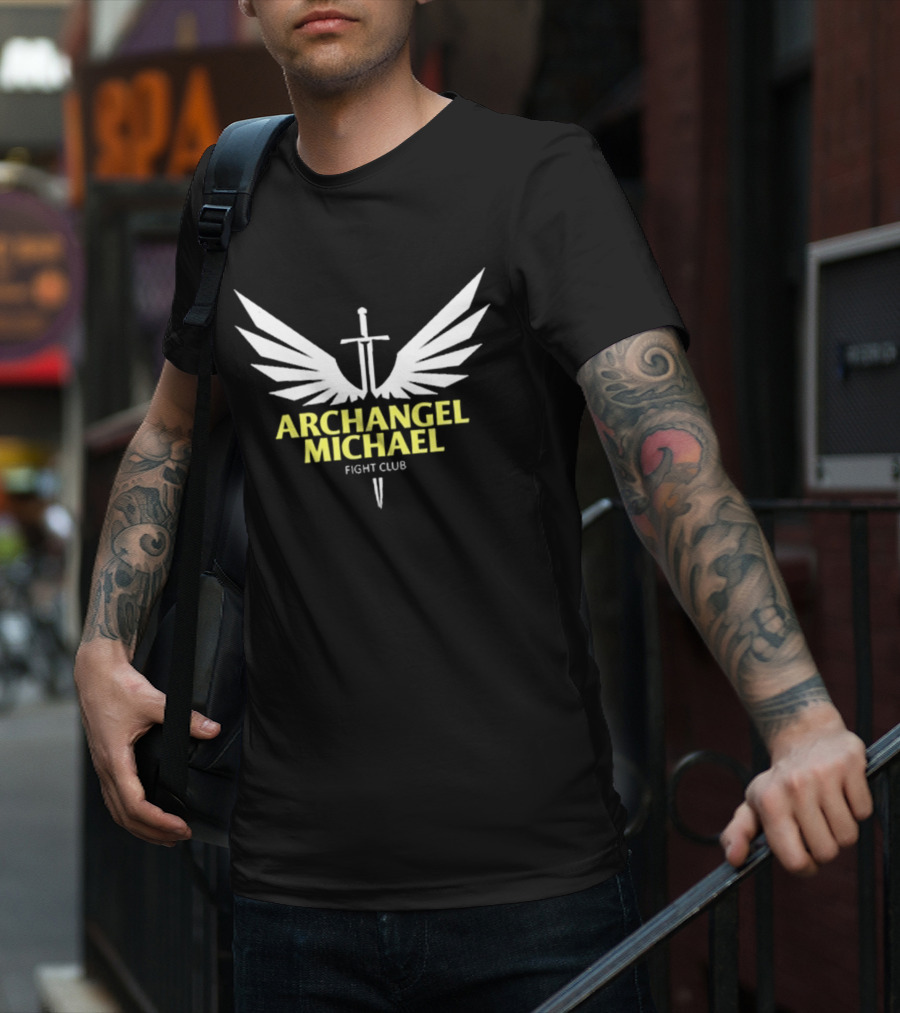 Archangel Michael Sword Wings Emblem Fight Club T-Shirt