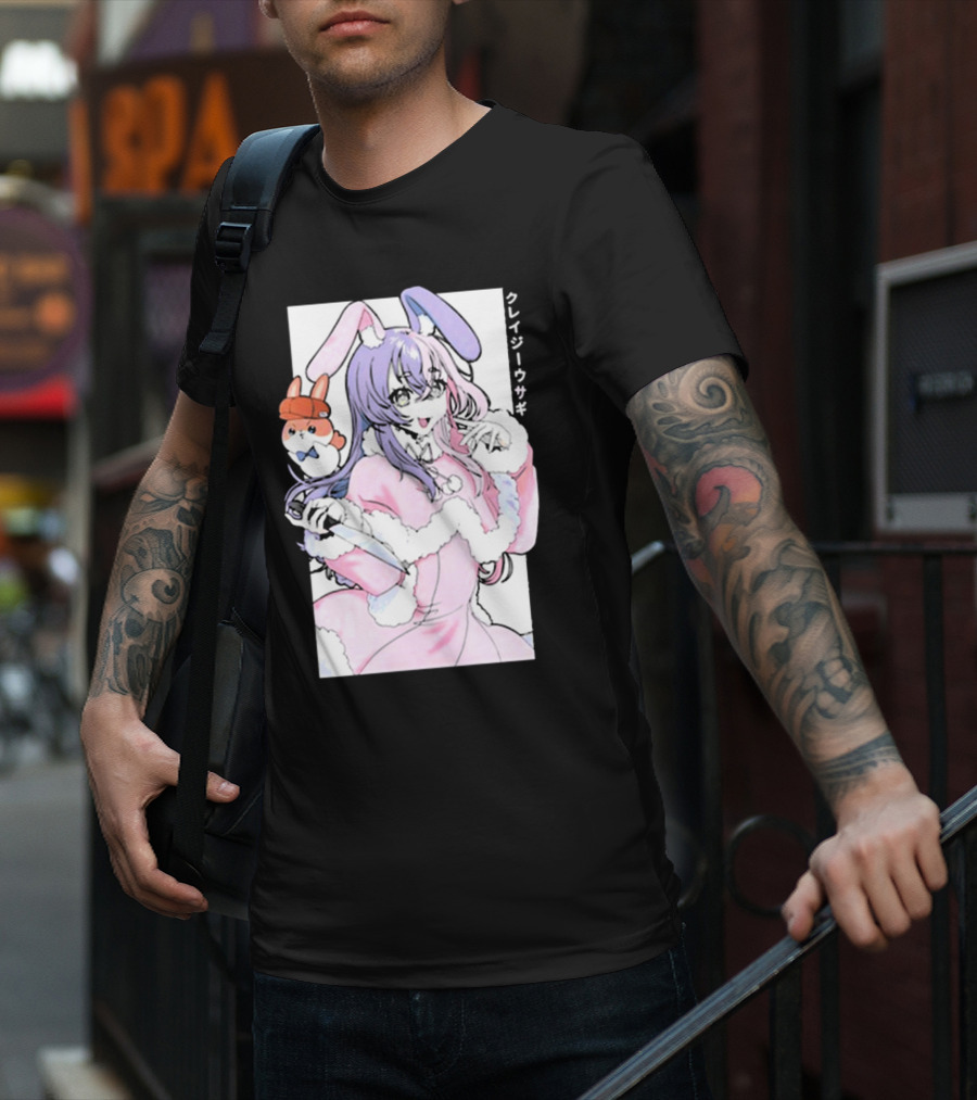 Gamersupps Punkalopi Crazy Usagi Japanese Text Anime Bunny Girl Holding Knife T-Shirt