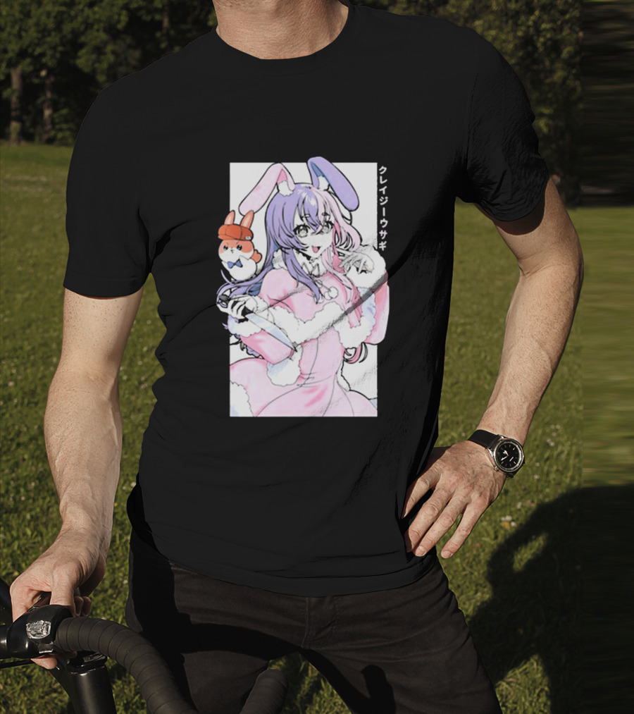 Gamersupps Punkalopi Crazy Usagi Japanese Text Anime Bunny Girl Holding Knife T-Shirt