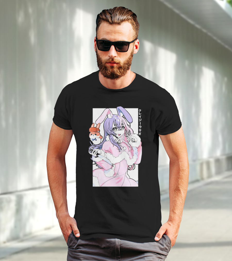 Gamersupps Punkalopi Crazy Usagi Japanese Text Anime Bunny Girl Holding Knife T-Shirt