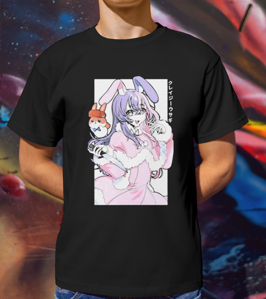 Gamersupps Punkalopi Crazy Usagi Japanese Text Anime Bunny Girl Holding Knife T-Shirt