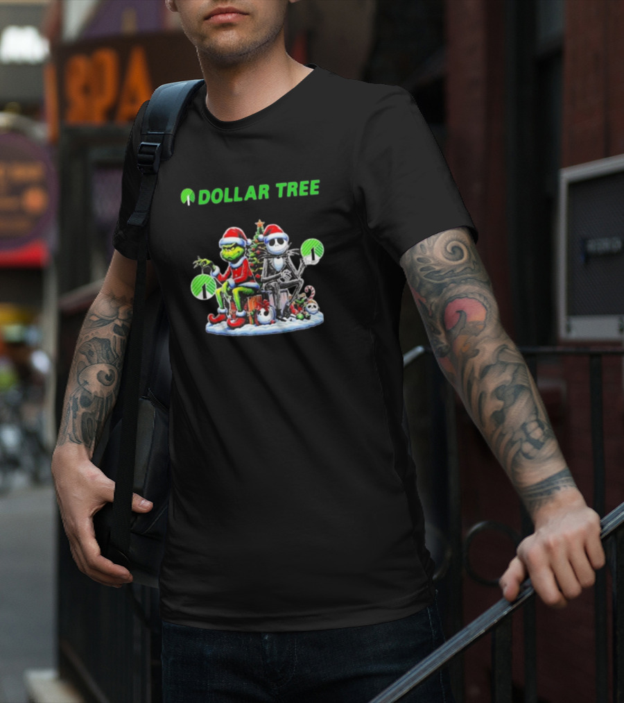 Grinch And Jack Skellington Santa Dollar Tree Christmas T-Shirt