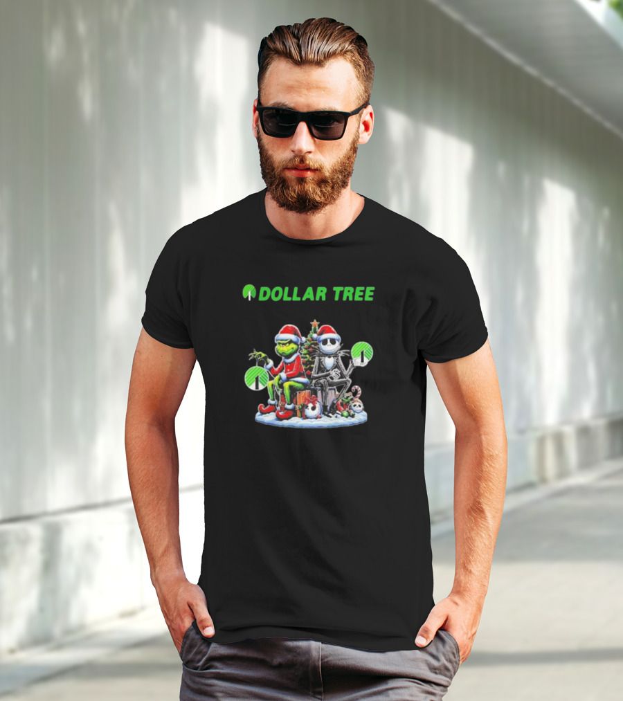 Grinch And Jack Skellington Santa Dollar Tree Christmas T-Shirt
