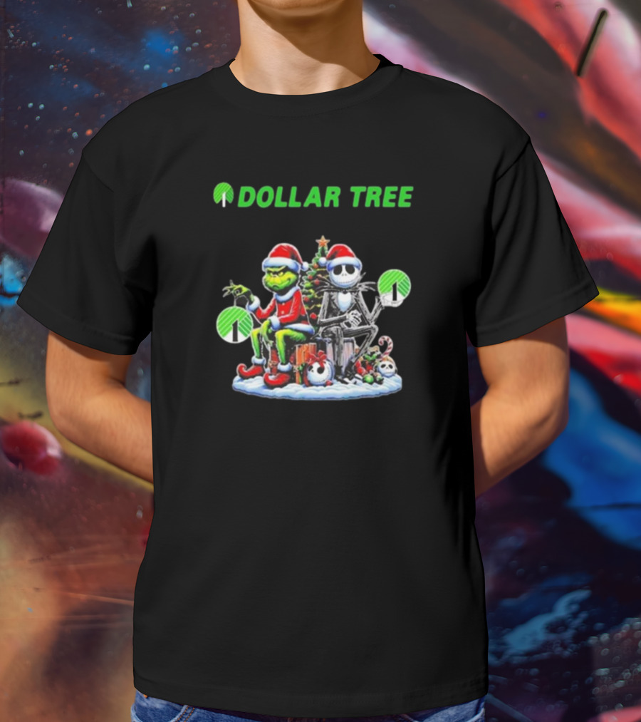 Grinch And Jack Skellington Santa Dollar Tree Christmas T-Shirt