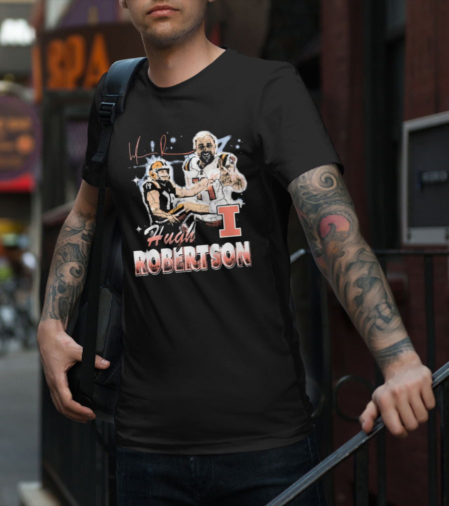 Hugh Robertson Illinois Fighting Illini 90s Retro Signature Football T-Shirt