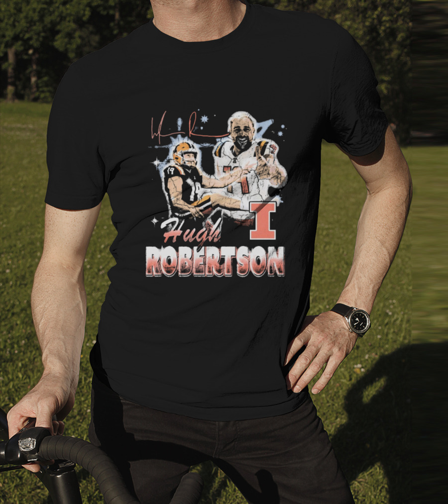 Hugh Robertson Illinois Fighting Illini 90s Retro Signature Football T-Shirt