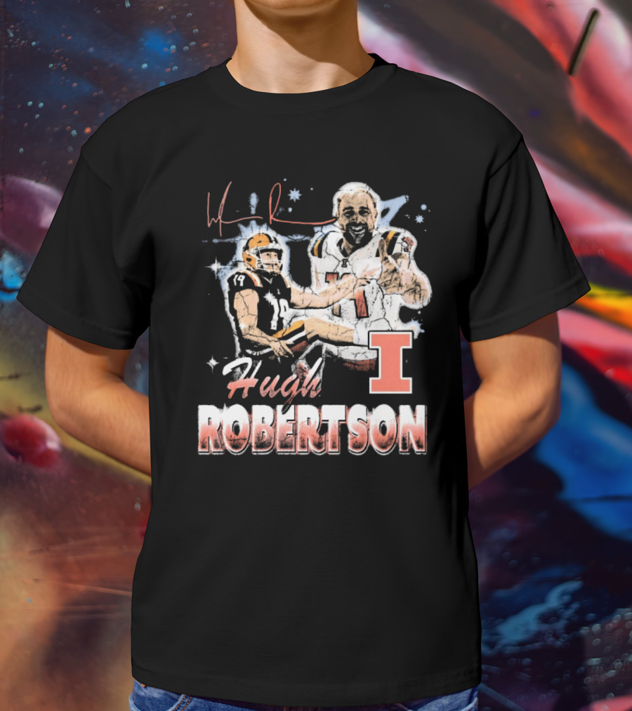 Hugh Robertson Illinois Fighting Illini 90s Retro Signature Football T-Shirt