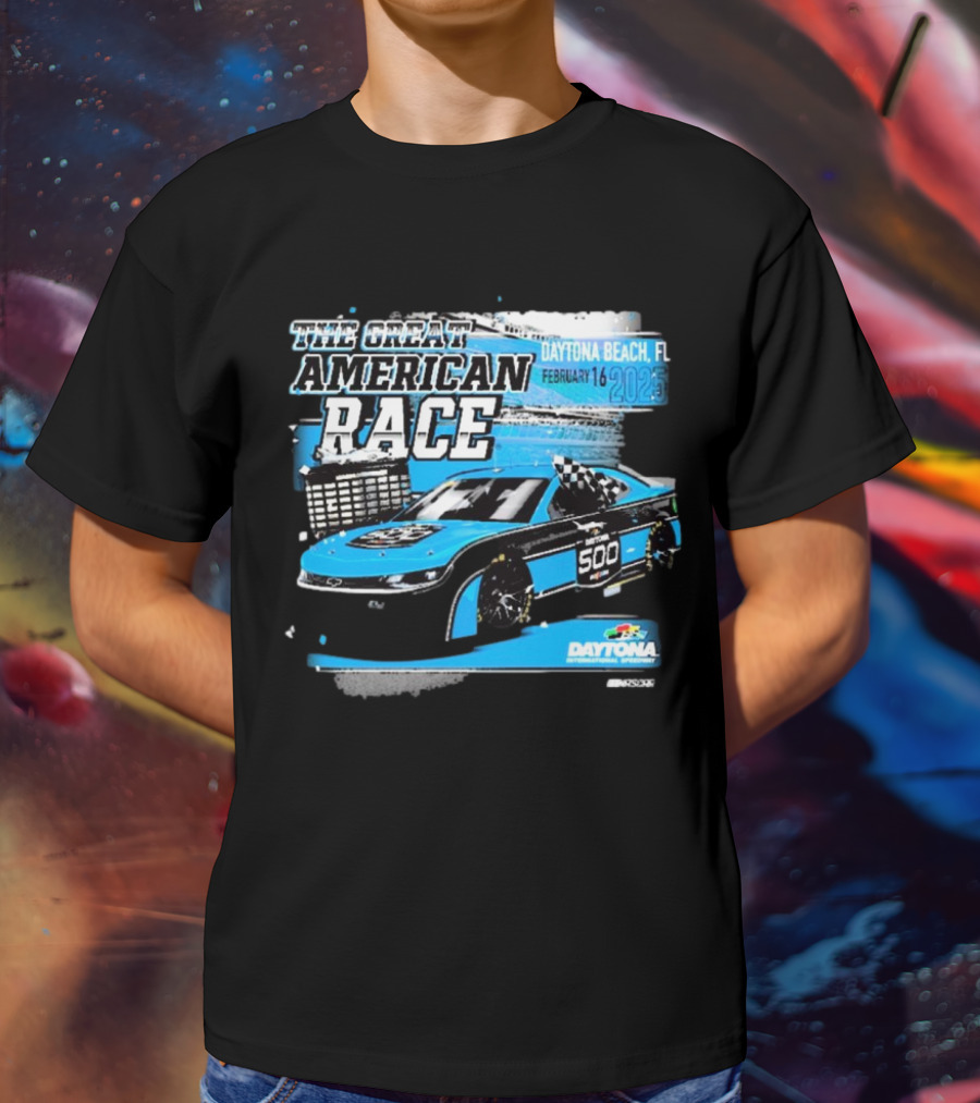 The Great American Race Daytona Beach February 16 2025 Daytona 500 Checkered Flag Sports Car T-Shirt