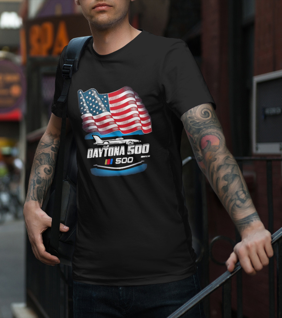 Daytona 500 American Flag Racing Daytona International Speedway 2025 Checkered Flag Sports T-Shirt