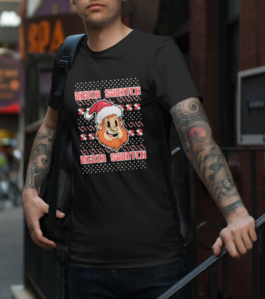 Media Squatch Santa Hat Christmas Time Ugly Sweater T-Shirt