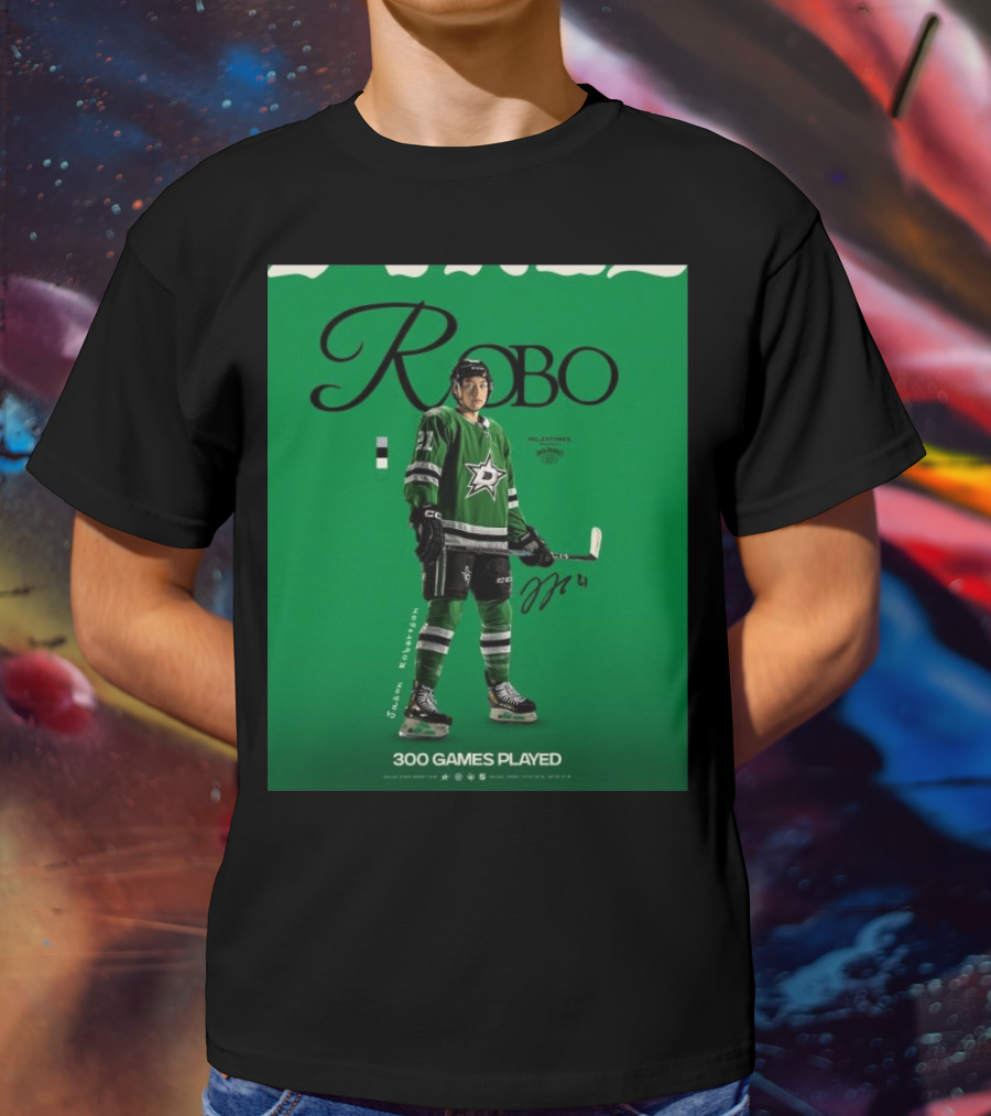 Dallas Stars Robo Jason Robertson 300 Games Played NHL T-Shirt