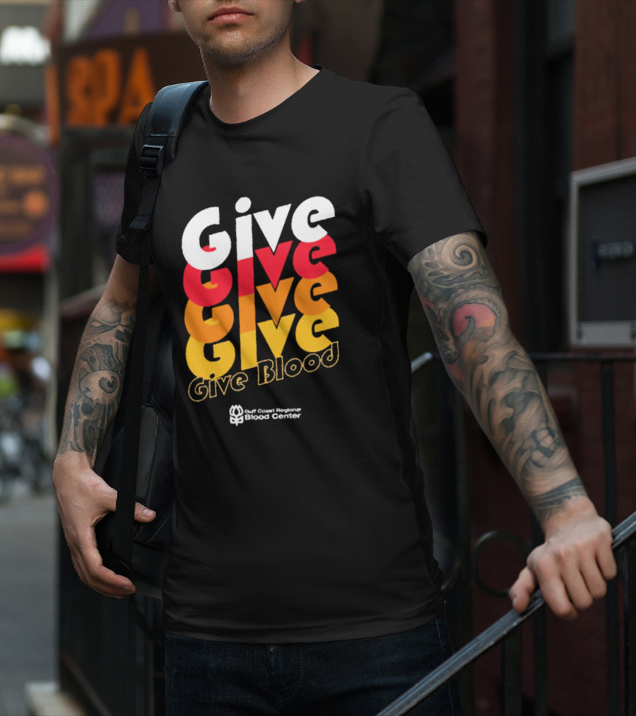 Give Blood Gulf Coast Regional Blood Center Vibrant Typography T-Shirt