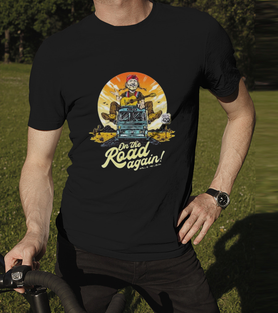Willie Nelson On The Road Again Retro Route 420 Bus T-Shirt