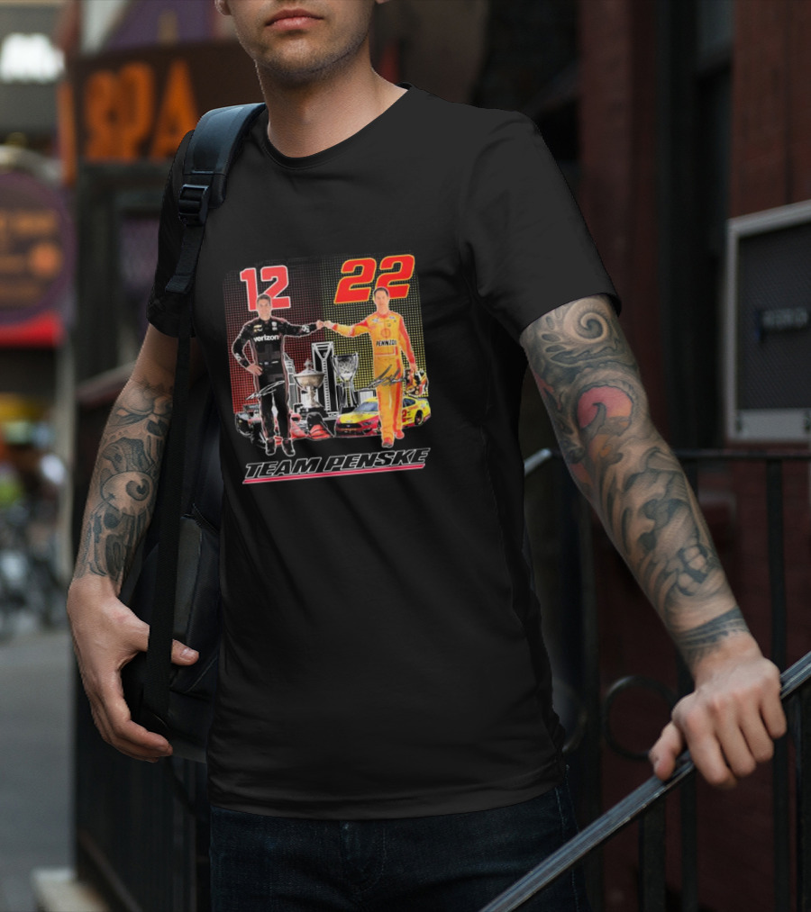 Team Penske 12 22 Verizon Pennzoil Ryan Blaney Joey Logano Signatures T-Shirt
