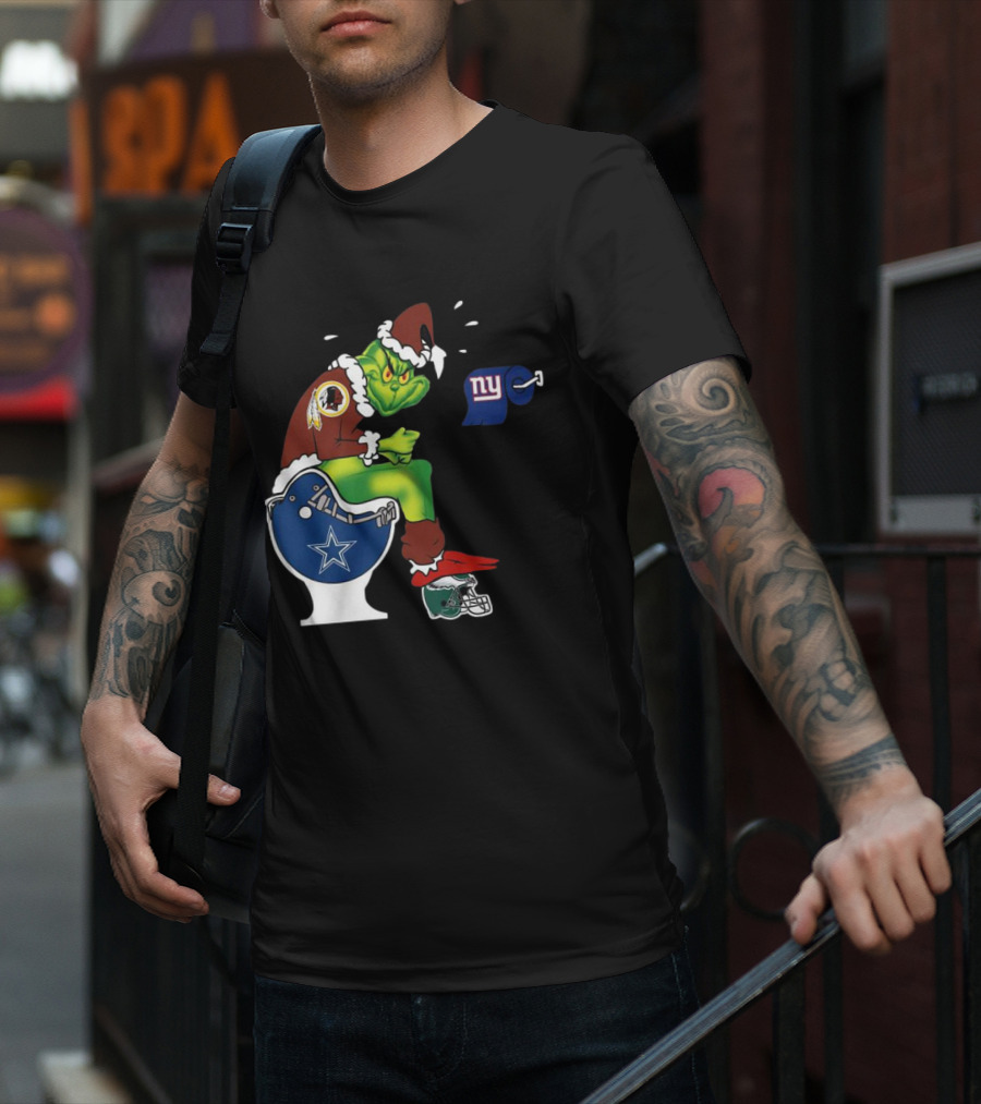 The Grinch Washington Football Team On Toilet Dallas Cowboys New York Giants Christmas T-Shirt