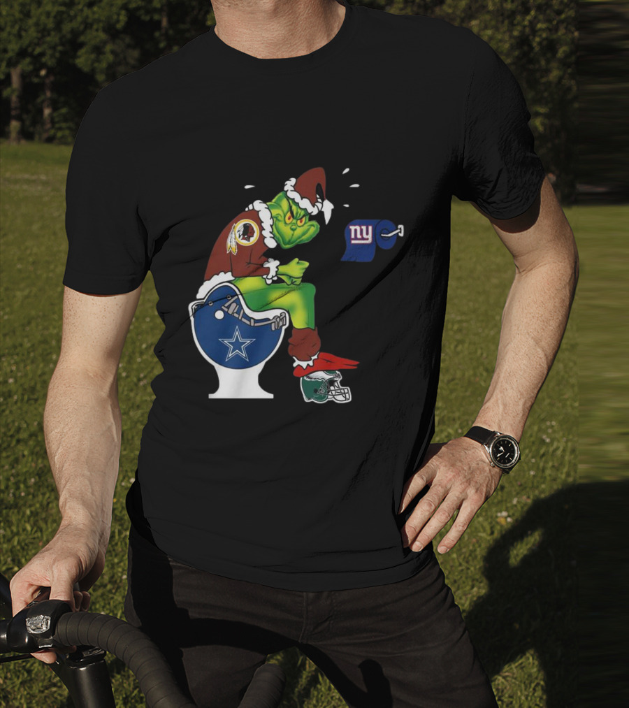 The Grinch Washington Football Team On Toilet Dallas Cowboys New York Giants Christmas T-Shirt
