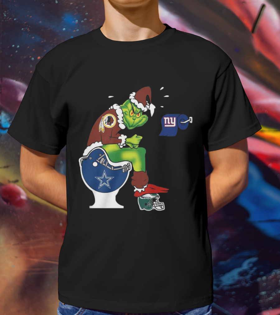 The Grinch Washington Football Team On Toilet Dallas Cowboys New York Giants Christmas T-Shirt