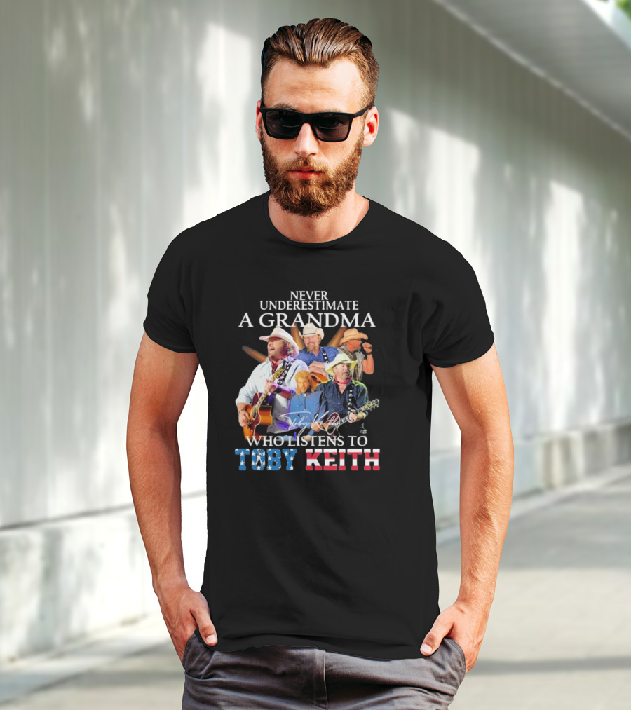 Never Underestimate A Grandma Who Listens To Toby Keith Signatures Music Collage T-Shirt