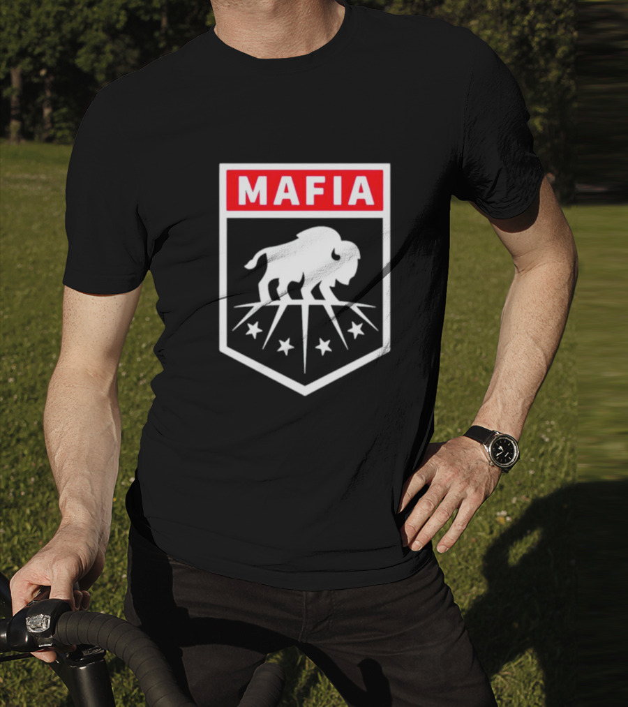 Buffalo Bills Mafia Shield Red White Buffalo Stars T-Shirt