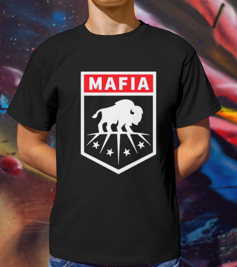 Buffalo Bills Mafia Shield Red White Buffalo Stars T-Shirt