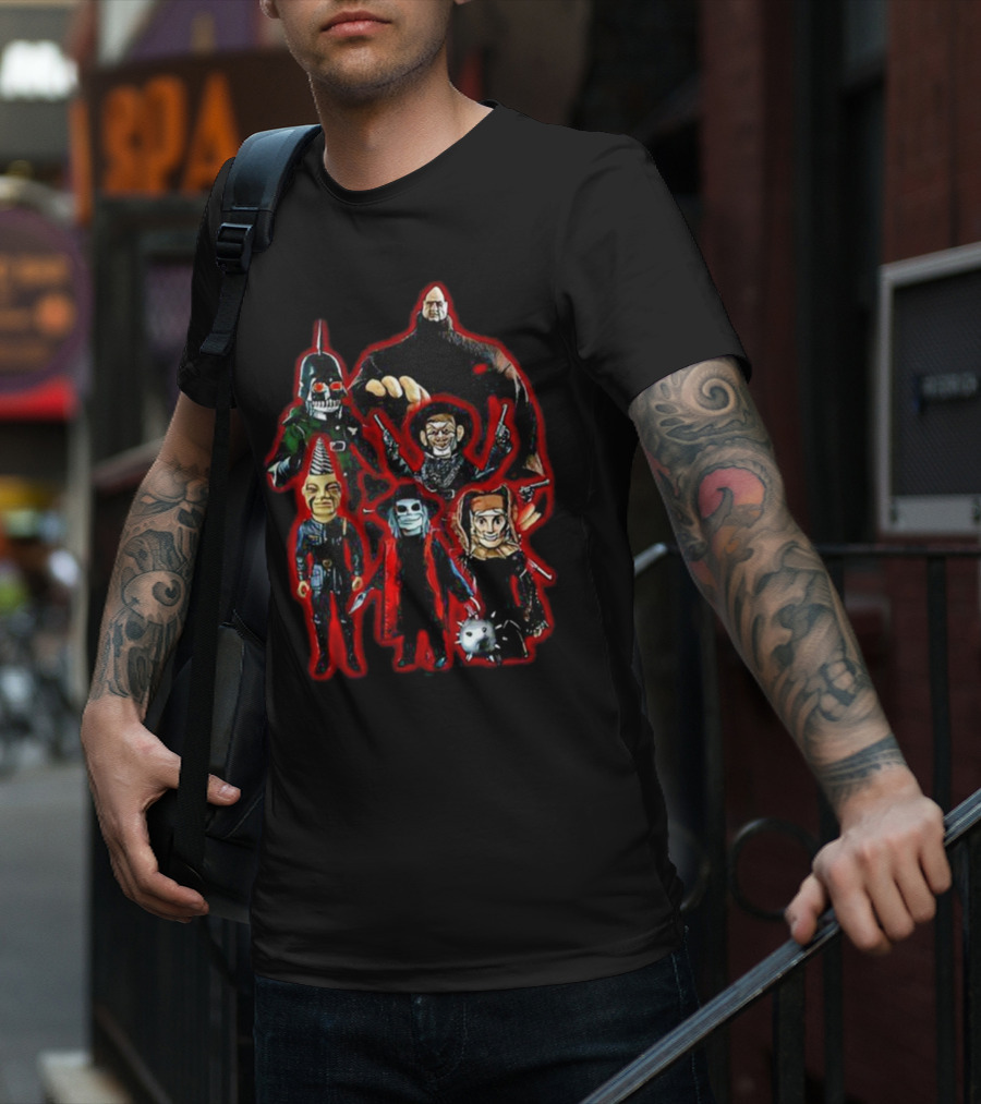Puppet Master Horror Movie Characters 80s Blade Pin Head Torch Jester Drill T-Shirt