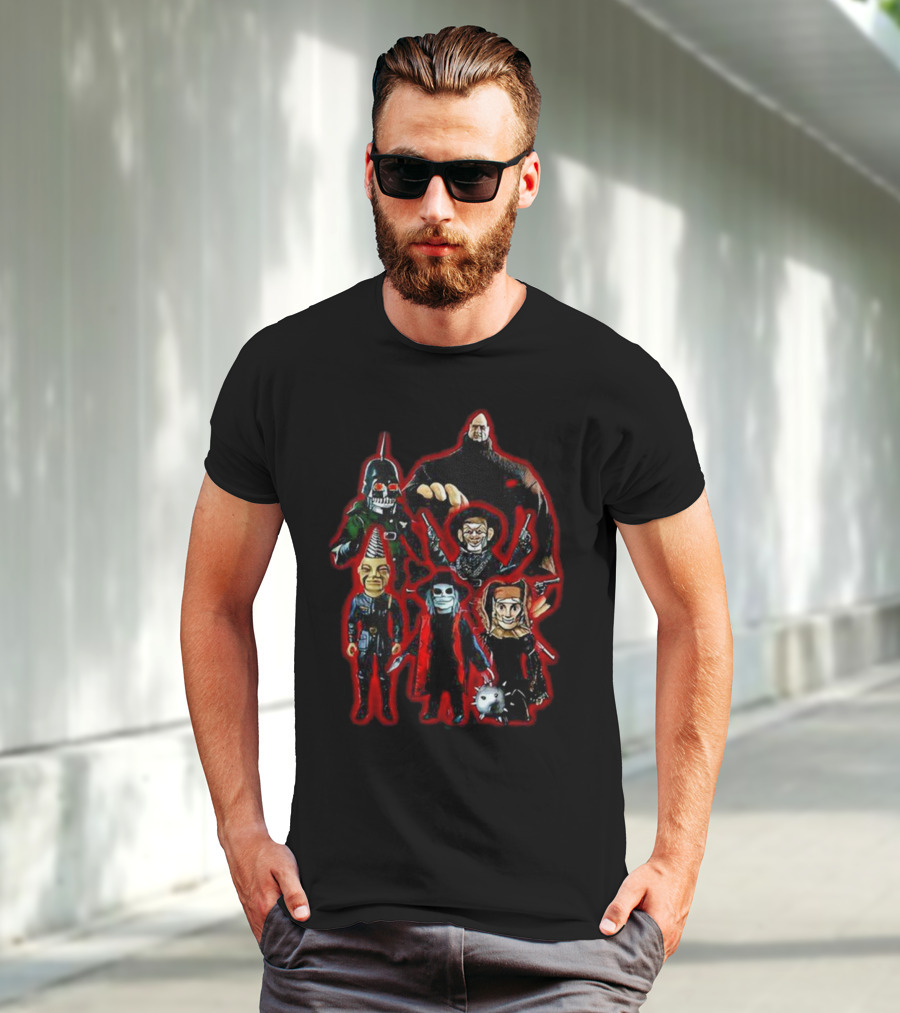 Puppet Master Horror Movie Characters 80s Blade Pin Head Torch Jester Drill T-Shirt