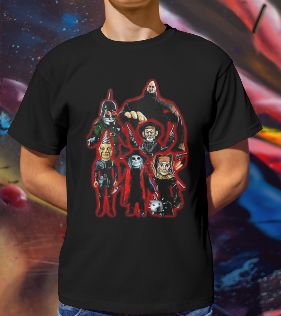 Puppet Master Horror Movie Characters 80s Blade Pin Head Torch Jester Drill T-Shirt