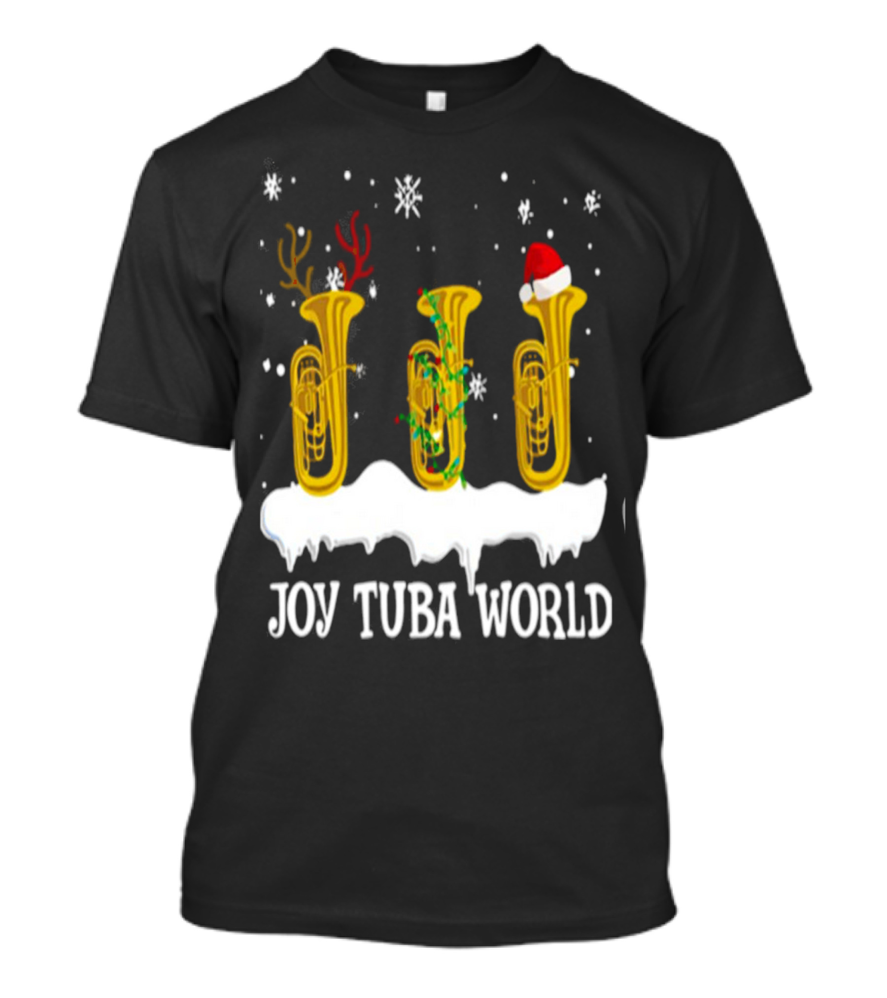 Joy Tuba World Christmas Snow Tubas Santa Hat Reindeer T-Shirt