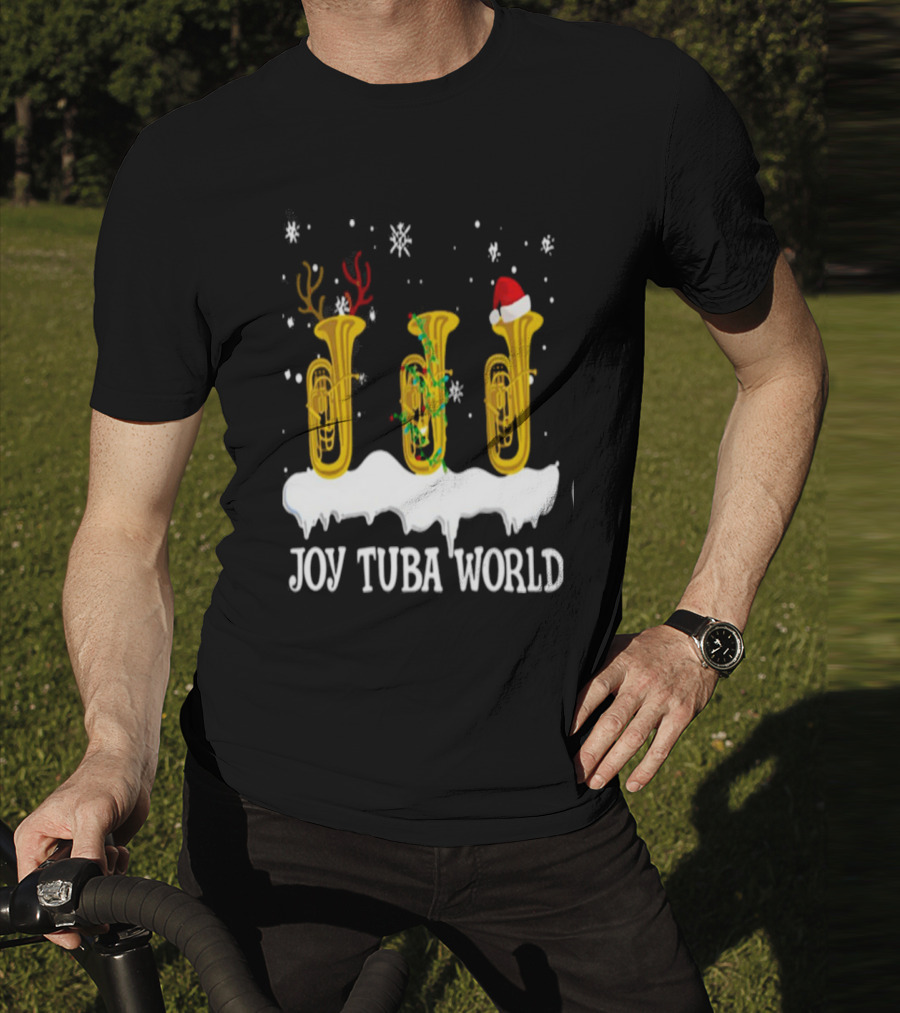 Joy Tuba World Christmas Snow Tubas Santa Hat Reindeer T-Shirt